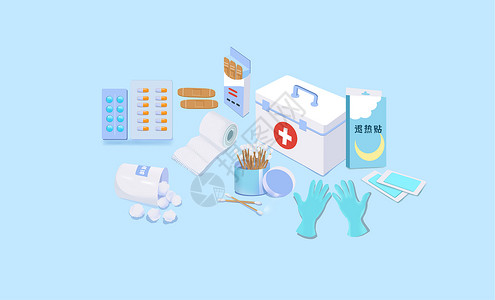 棉签盒家庭常用医疗机械用品组合插画