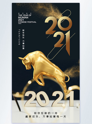 花转2021牛年新春快乐摄影图海报模板