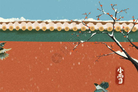 飞翔的鸟儿冬日城墙雪景GIF高清图片