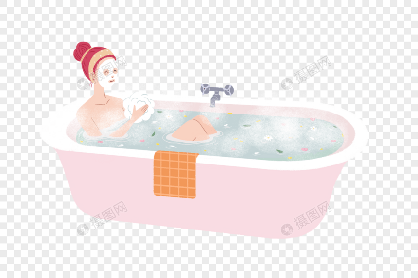 女孩冬日泡澡图片