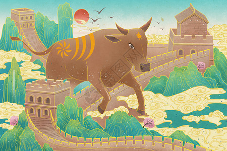 棕色北京2021牛年新年插画插画