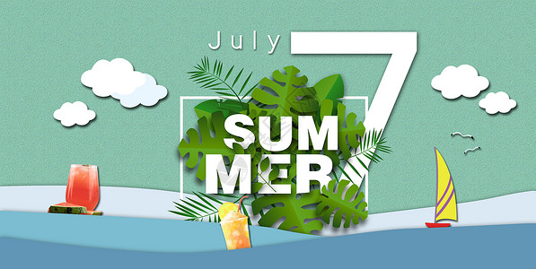 夏威夷背景7月创意海报设计图片
