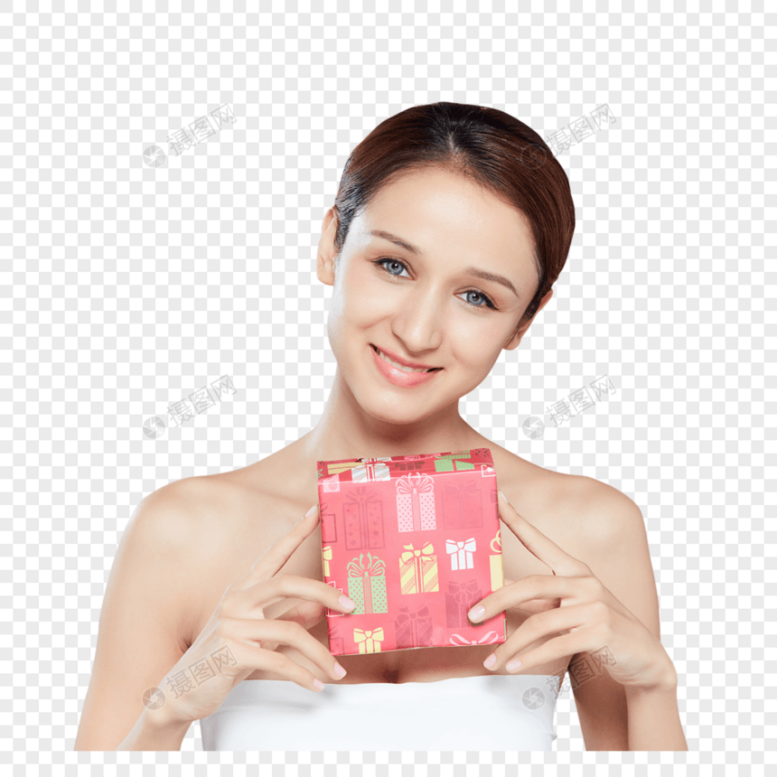 美容护肤女性拿礼物盒图片