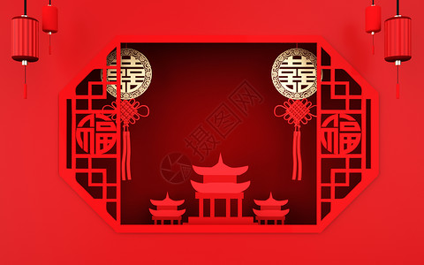 红色双囍春节新年背景设计图片