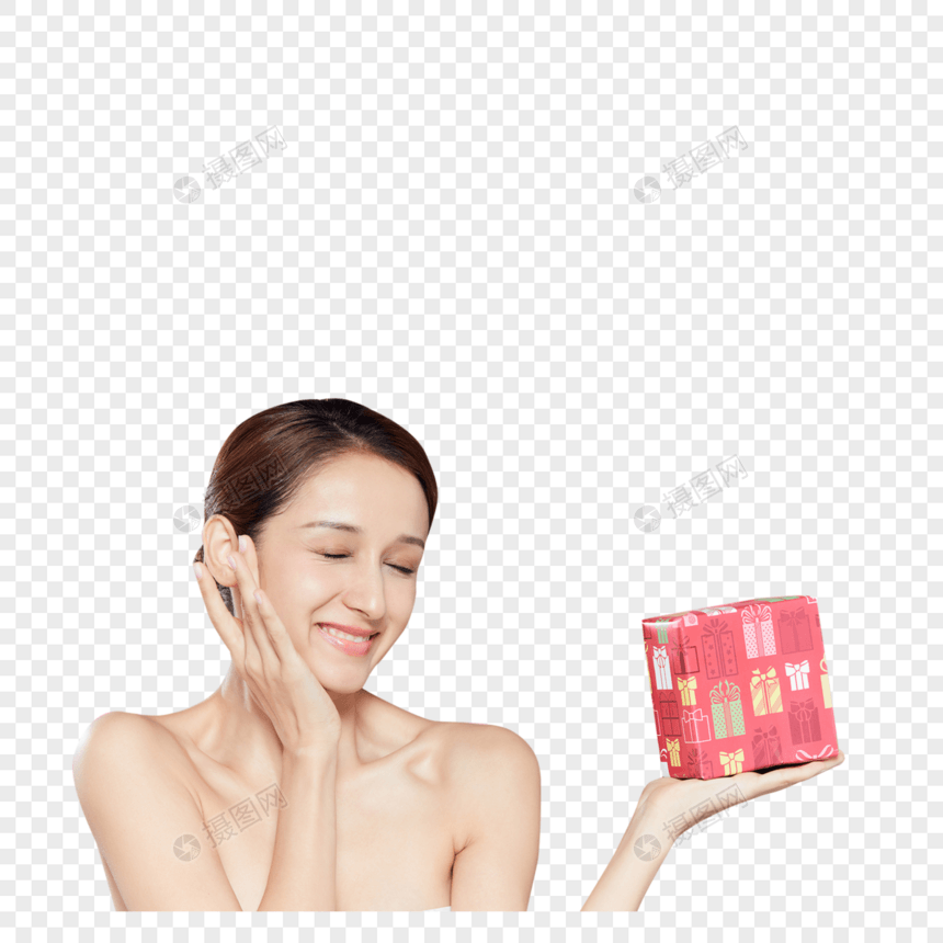 美容护肤女性拿礼物盒图片
