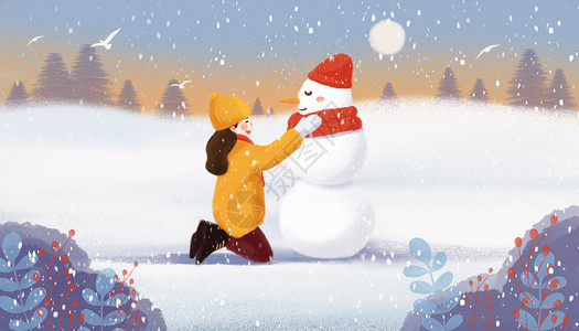 雪人和女孩铁岭圣诞节天气高清图片