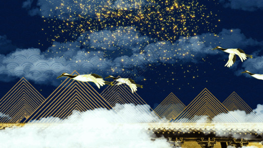 金字塔双子星建筑4K大气鎏金国潮中国风蓝色背景GIF高清图片