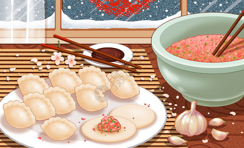 冬至饺子插画背景图片