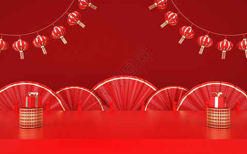 红色幕布灯笼春节新年背景设计图片