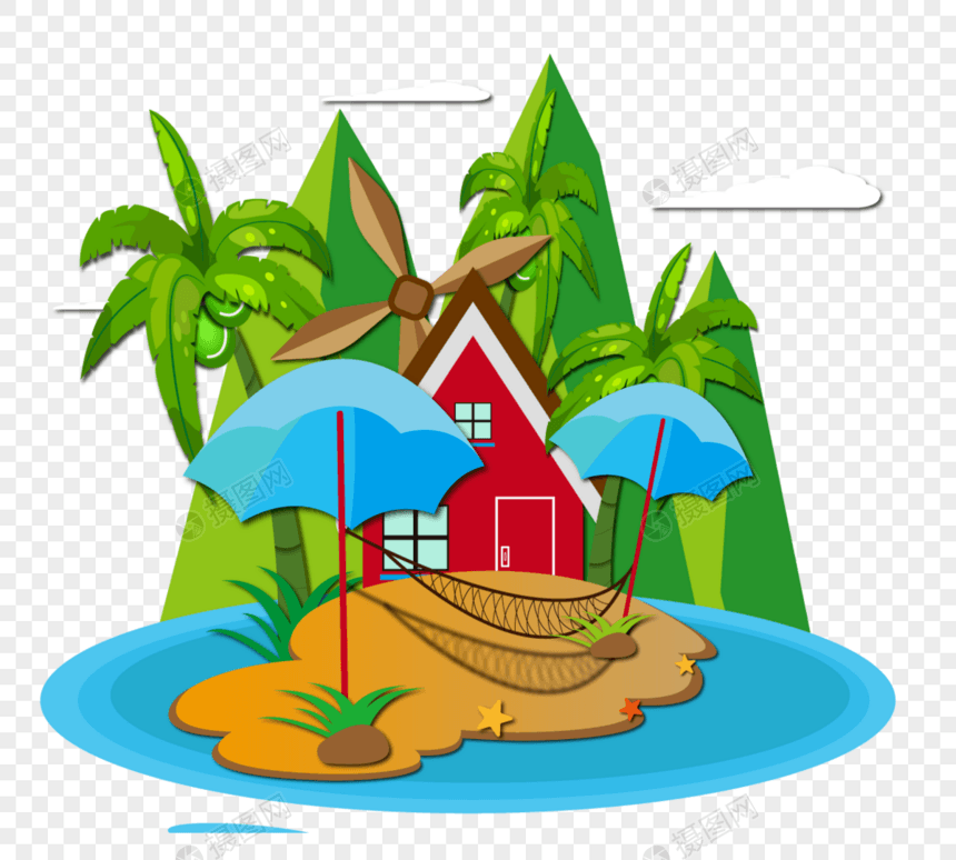 手绘旅行度假海岛木屋图片