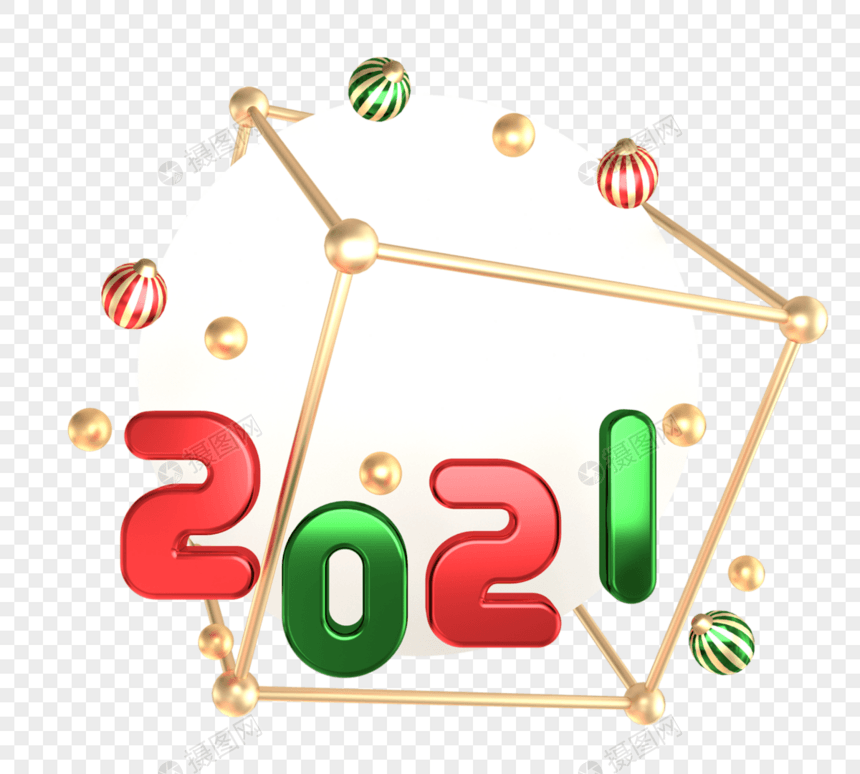 3d红绿2021圣诞几何装饰图片
