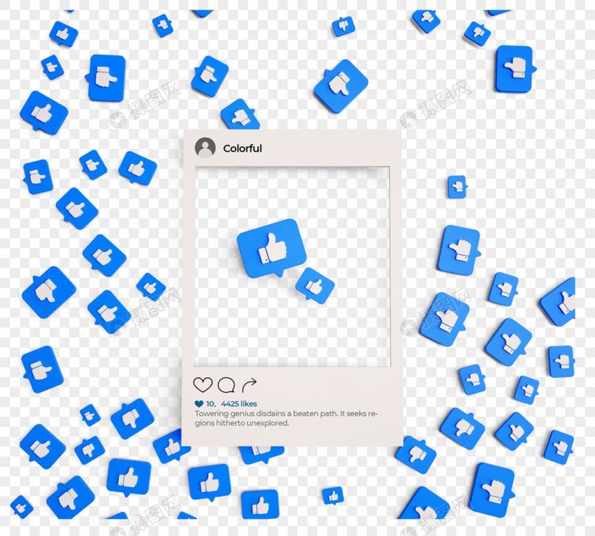 蓝色ins点赞3d元素图片
