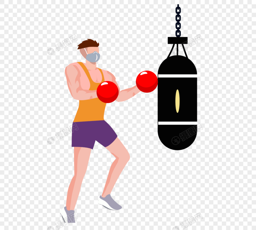 手绘卡通健身运动拳击图片