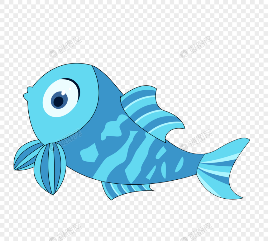 蓝色卡通鱼形象图片