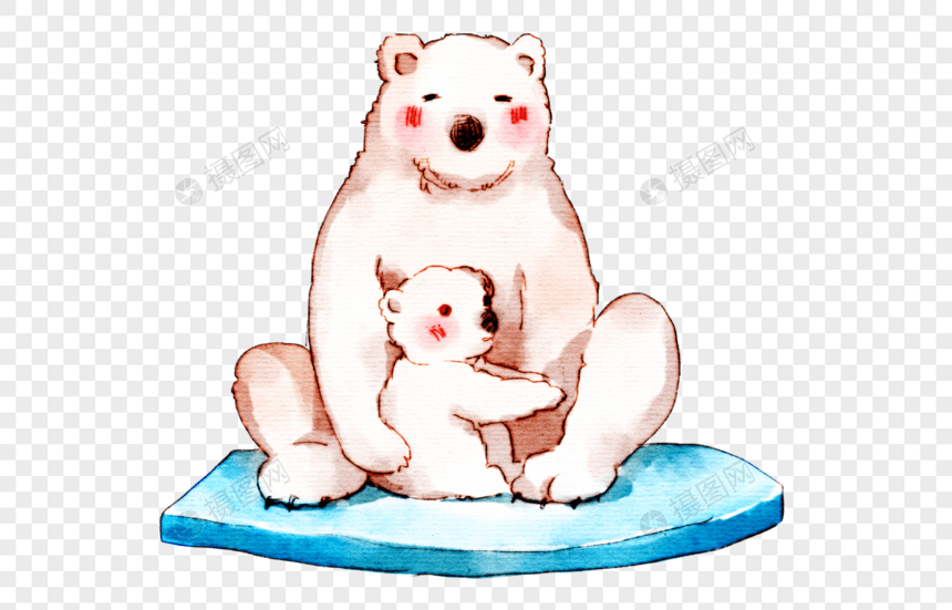 手绘北极熊妈妈与熊宝宝图片
