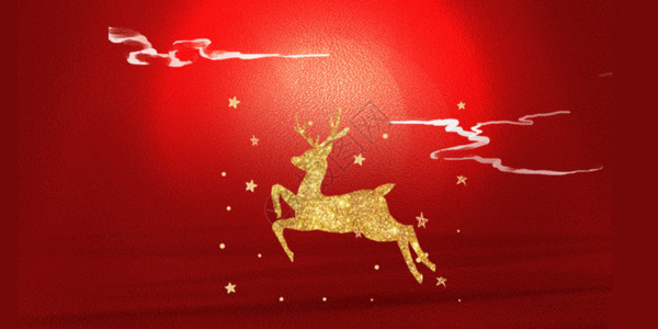 麋鹿雪橇红色极简风迎圣诞庆元旦GIF高清图片