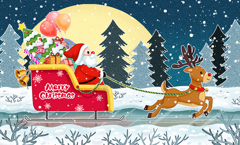 圣诞老人拉雪橇雪橇上的圣诞老人去送礼物插画