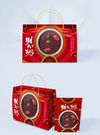 红豆八宝粥红色时尚大气腊八粥包装礼盒模板
