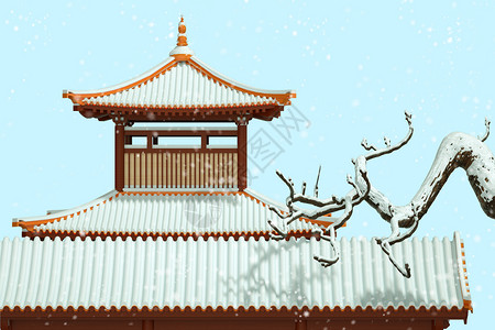 小雪故宫冬天城墙的积雪插画