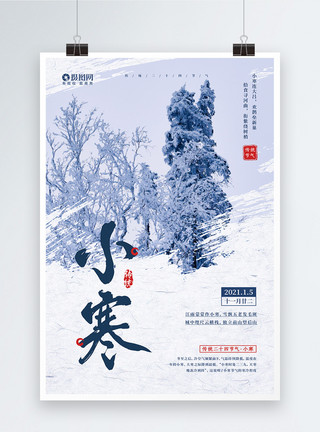 冬天雾凇二十四节气之小寒宣传海报模板