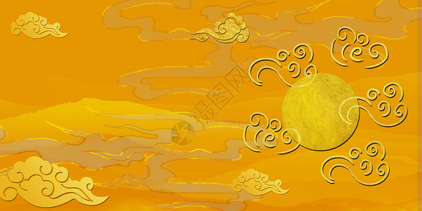 金色章鱼国风祥云背景设计图片