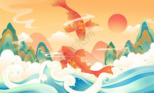 新年锦鲤好运海报背景图片