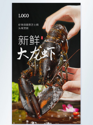 清蒸大龙虾新鲜大龙虾生鲜海鲜美食摄影图海报模板