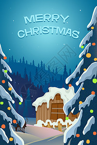 圣诞节雪景手绘插画背景图片