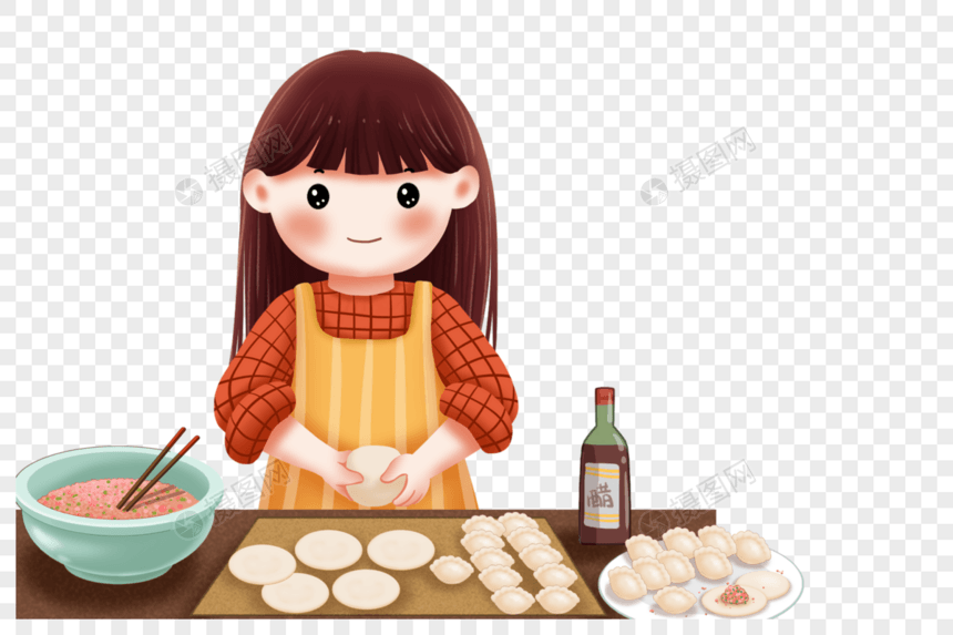 包饺子的女孩图片