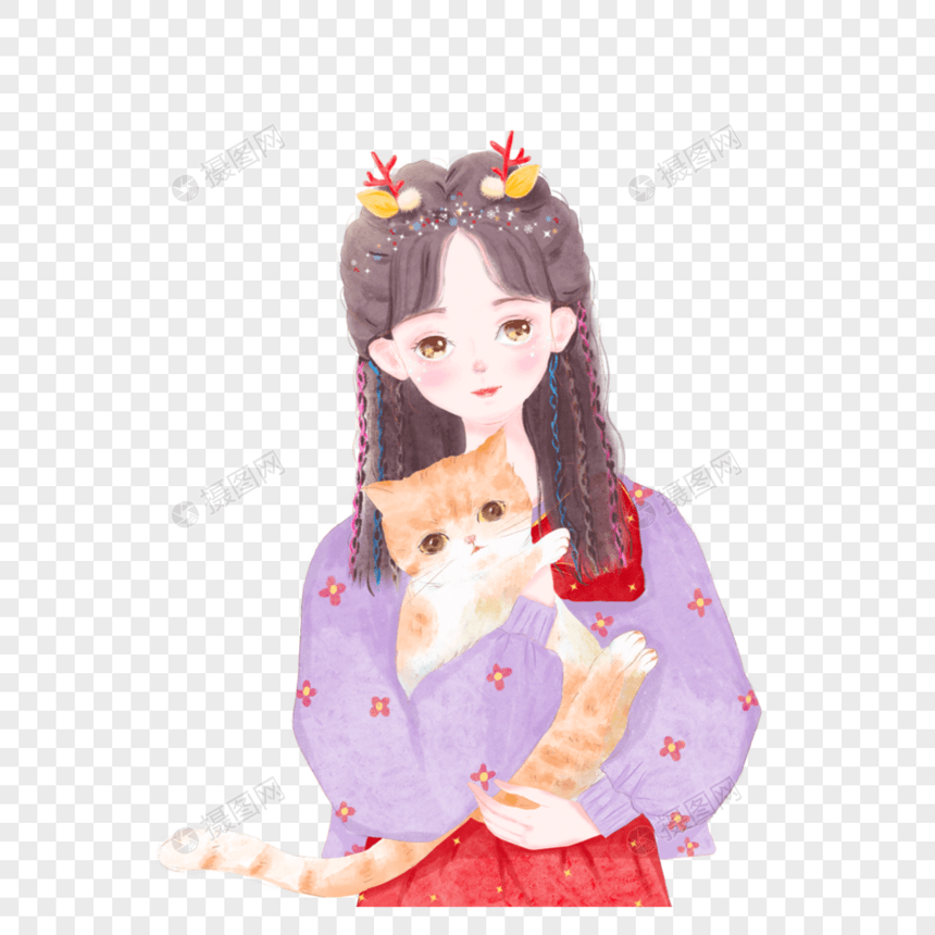 少女和猫咪图片