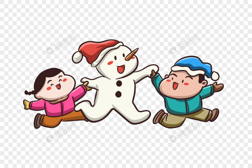 孩子们和雪人图片