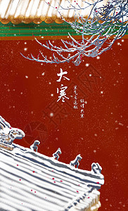 北京红墙大寒宫墙外的雪插画