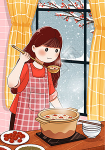 腊八节做腊八粥的女孩背景图片