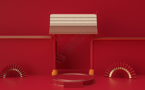 红色喜庆年货节电商场景背景图片