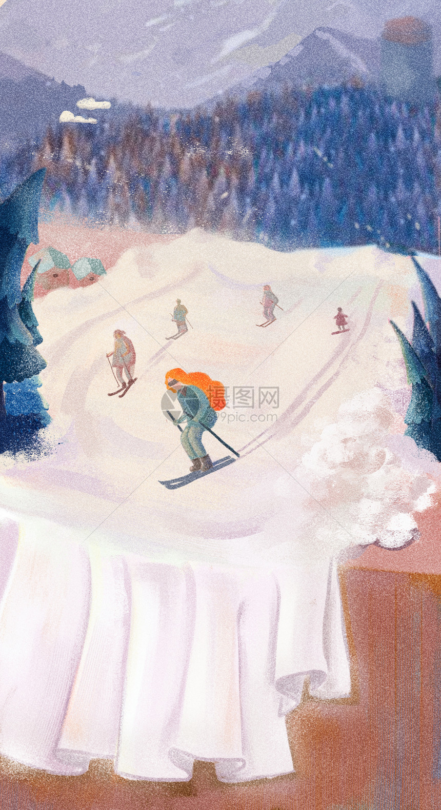 大寒冬天滑雪插画图片