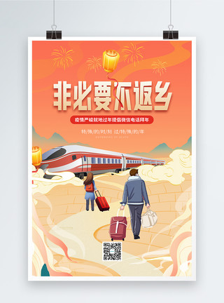 新年集体祝福视频创意中国风非必要不返乡宣传海报模板