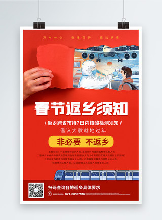牛年防疫红色春节疫情防控宣传海报模板