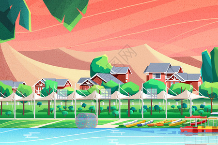 可扩展的海边度假村场景插画插画