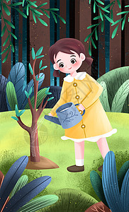 植树节之植树的女孩子背景图片