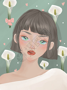 化妆的女生花语少女之马蹄莲插画
