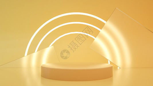 黄色霓虹灯3D几何展台设计图片