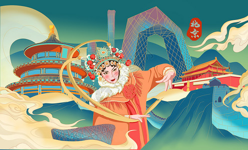 中国风北京地标国潮插画图片