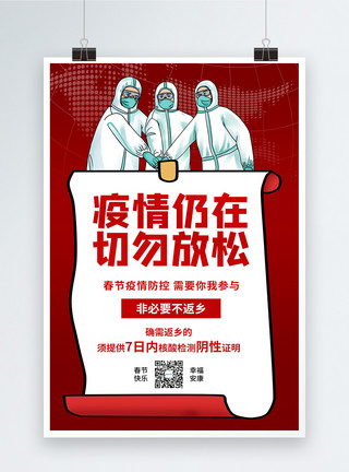 春节不返乡红色非必要不返乡倡议海报模板