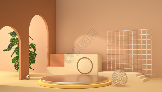 橙色装饰边框小清新几何电商展示设计图片