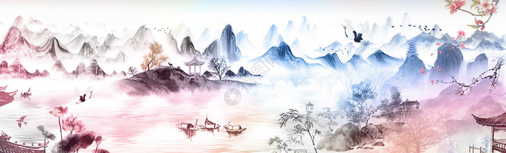壮丽山河国风水墨山水图GIF高清图片