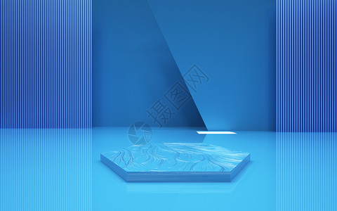 蓝色几何展台背景图片
