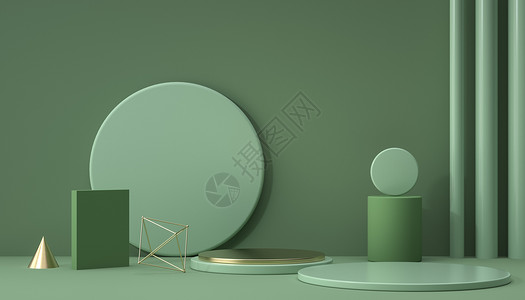 绿色圆形装饰环小清新立体电商展示设计图片
