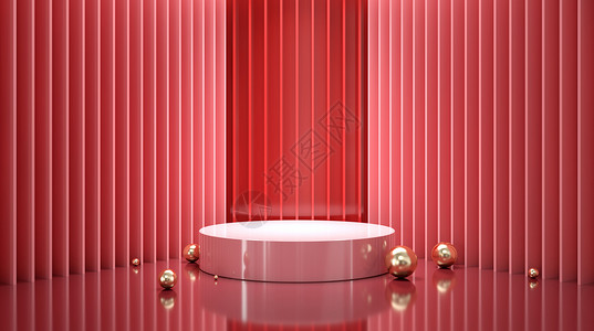 圆圈装饰红色简约展台背景设计图片