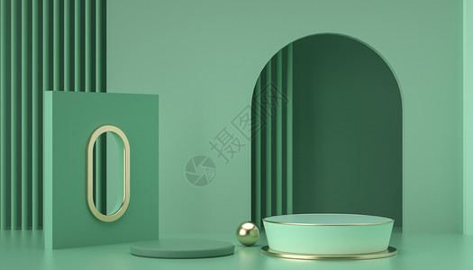 绿色碗小清新立体简约电商展示设计图片