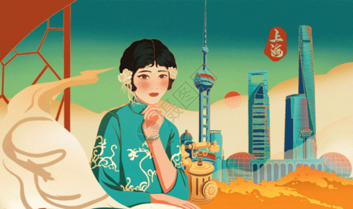 上海小笼包中国风地标上海国潮插画GIF高清图片
